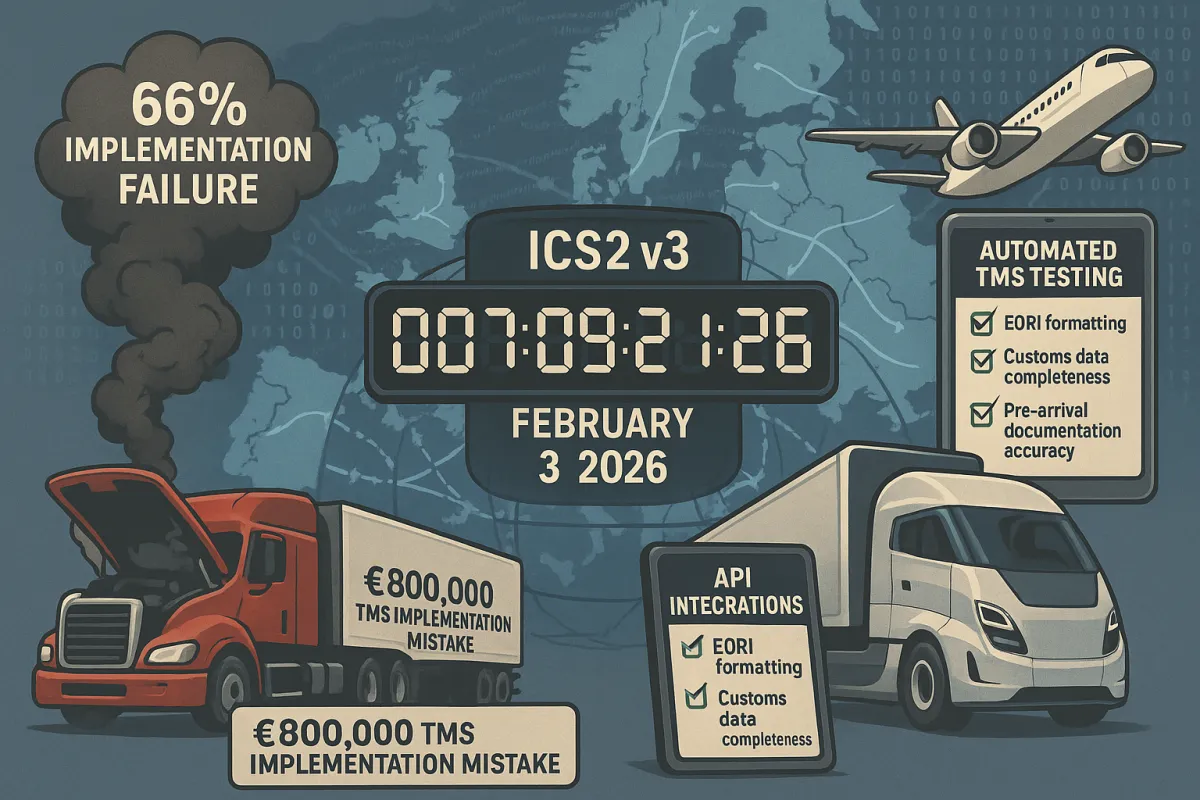 Automated TMS Testing Framework: How European Shippers Can Build Quality Assurance Systems That Prevent 66% Implementation Failures While Ensuring ICS2 v3 Compliance Before February 2026